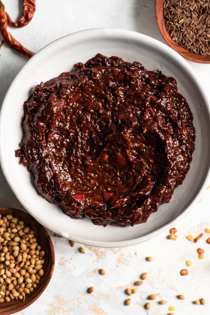 close up of homemade tunisian harissa paste