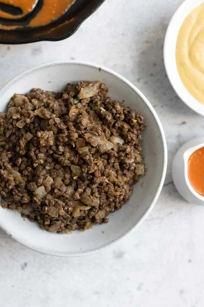 prepared lentil enchilada filling