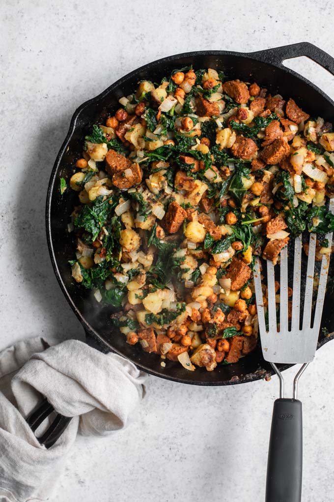 vegan breakfast hash cooked in skillet