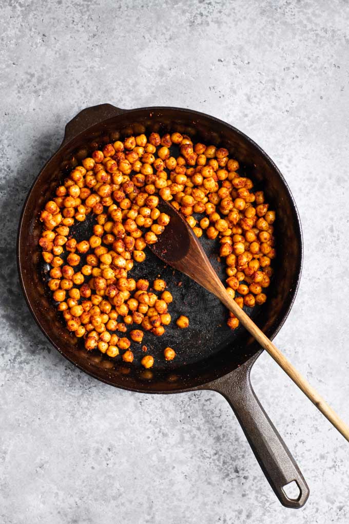 chorizo chickpeas in skillet