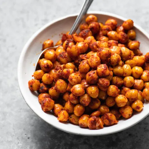 chorizo spiced chickpeas served in a bowl