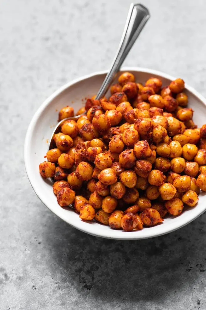 chorizo spiced chickpeas served in a bowl