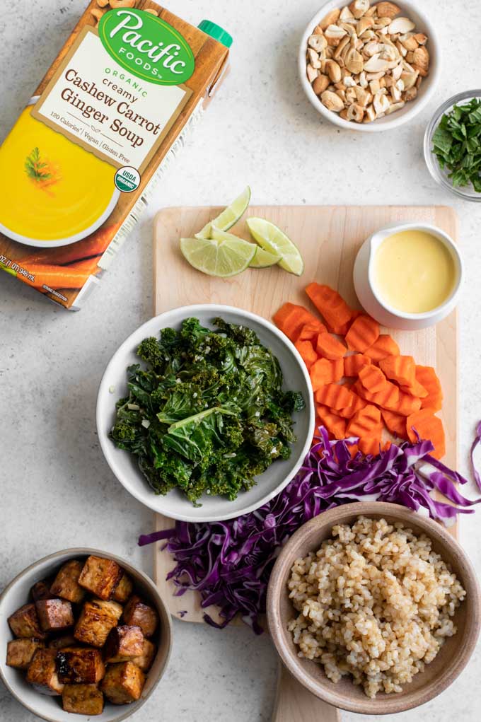 ingredients for tofu buddha bowls