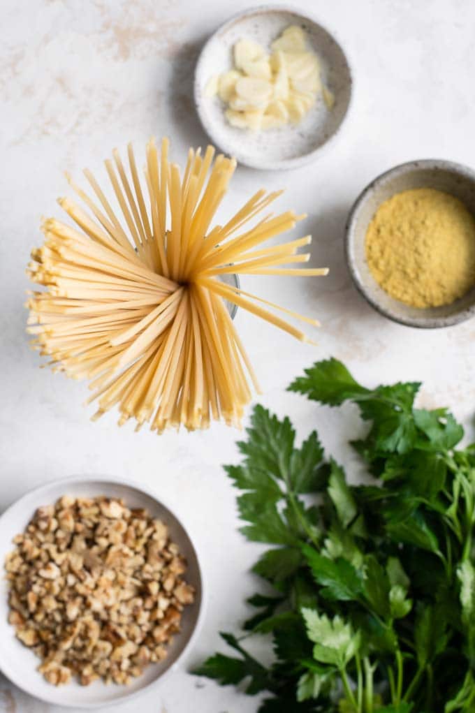 ingredients for walnut parsley linguine