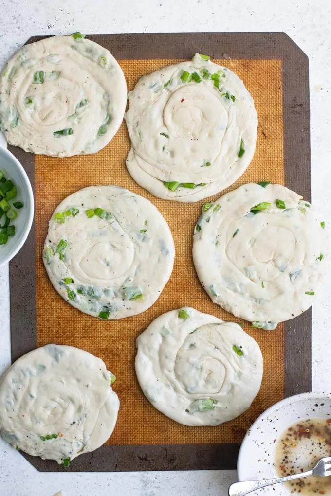 shaped scallion pancakes before cooking