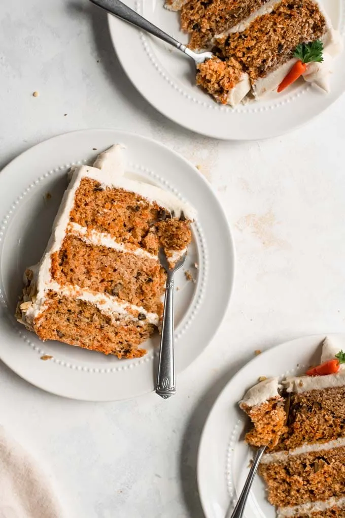 three slices of easy vegan carrot cake