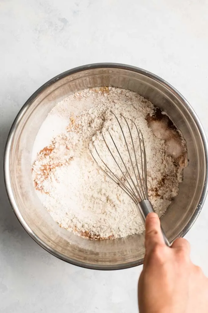 whisking fry ingredients for carrot cake