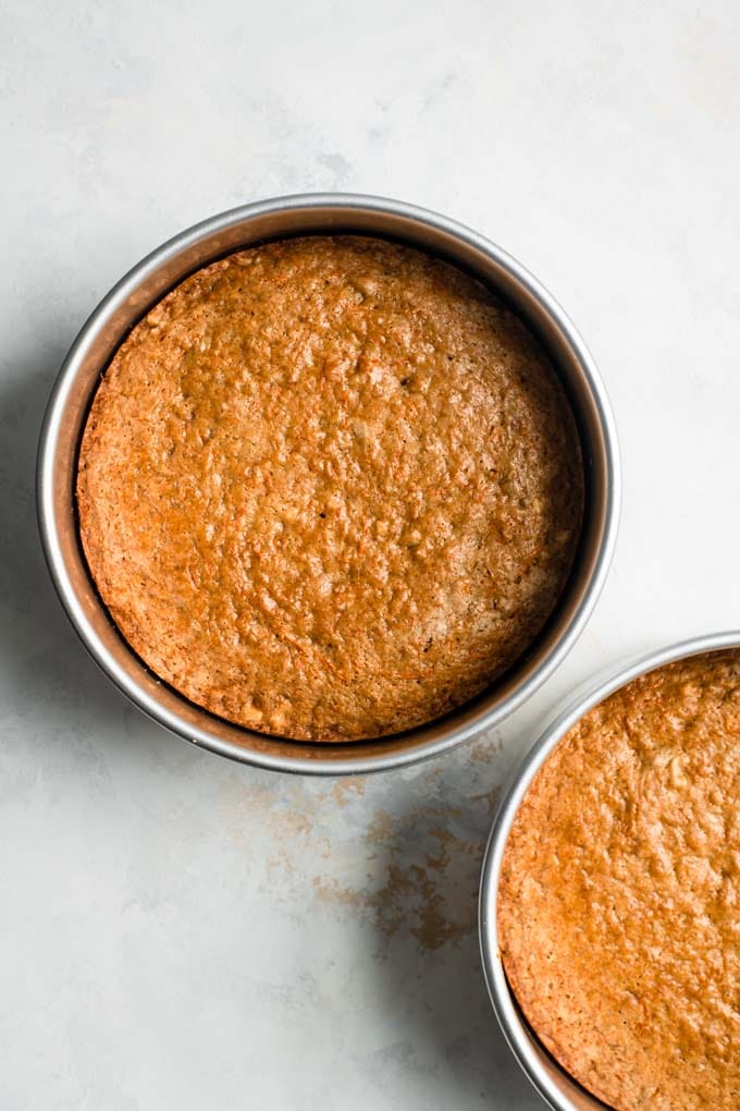 carrot cakes after baking, still in tins