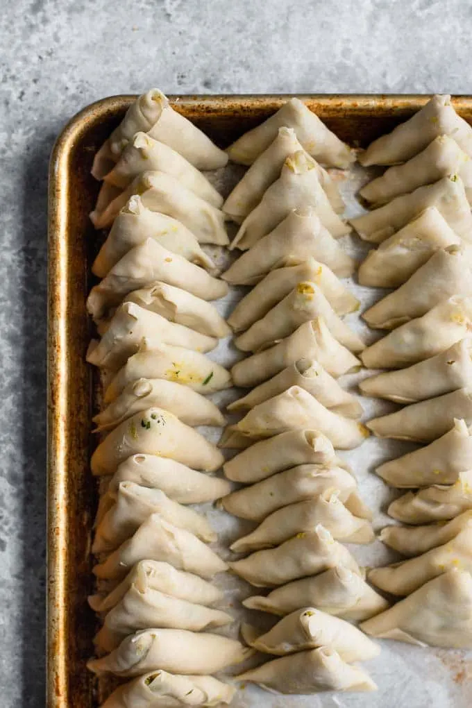 shaped samosa before cooking