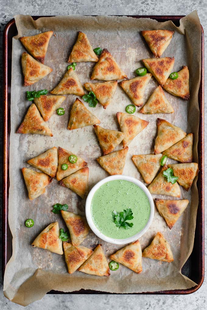 samosa on the baking tray after baking