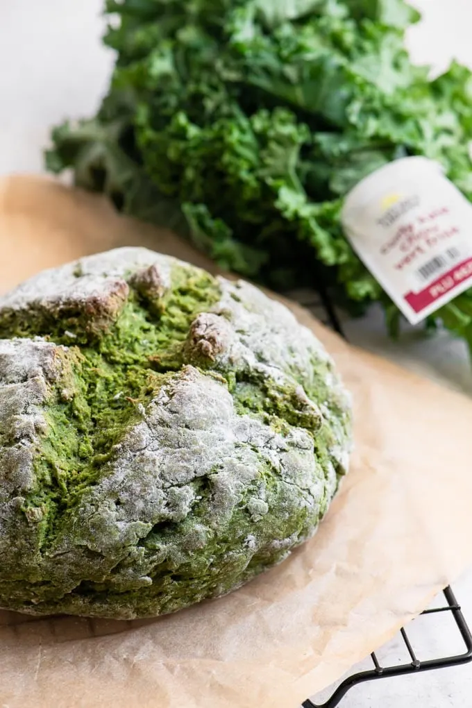 loaf of kale soda bread with nature's green's kale