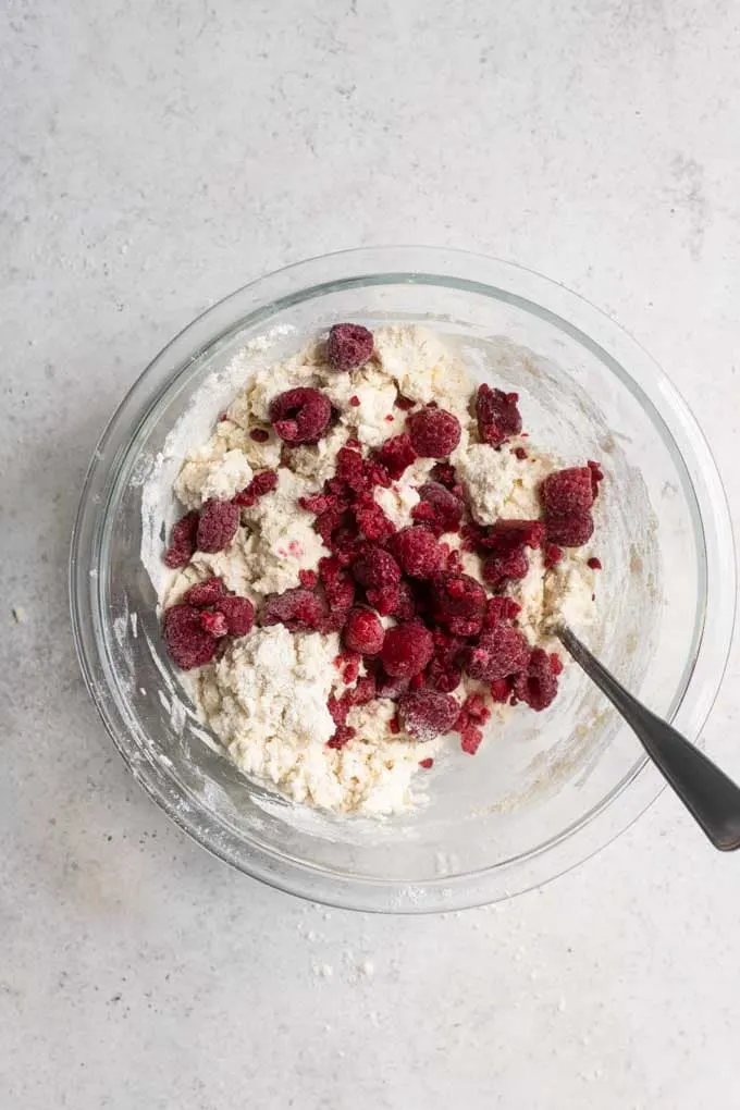 frozen raspberries added to scone dough