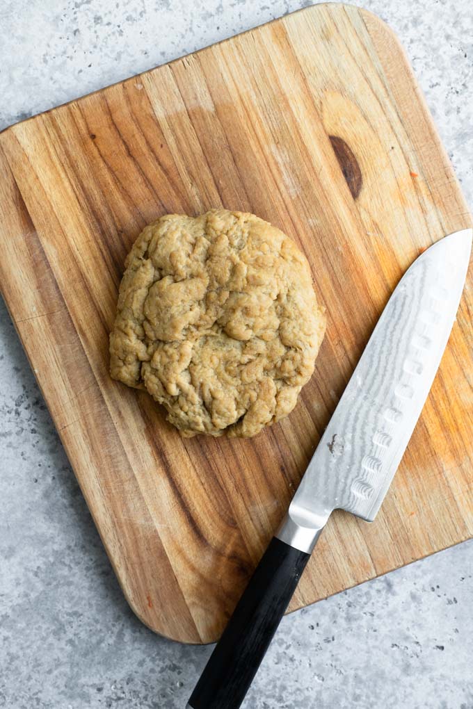 seitan dough shaped into a disc