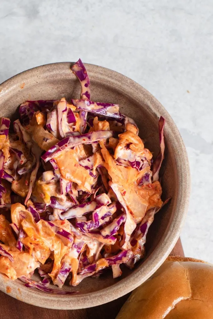 kimchi slaw served in a bowl