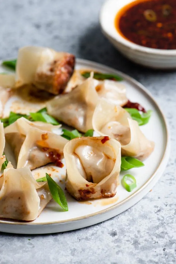 homemade vegan wontons with dipping sauce