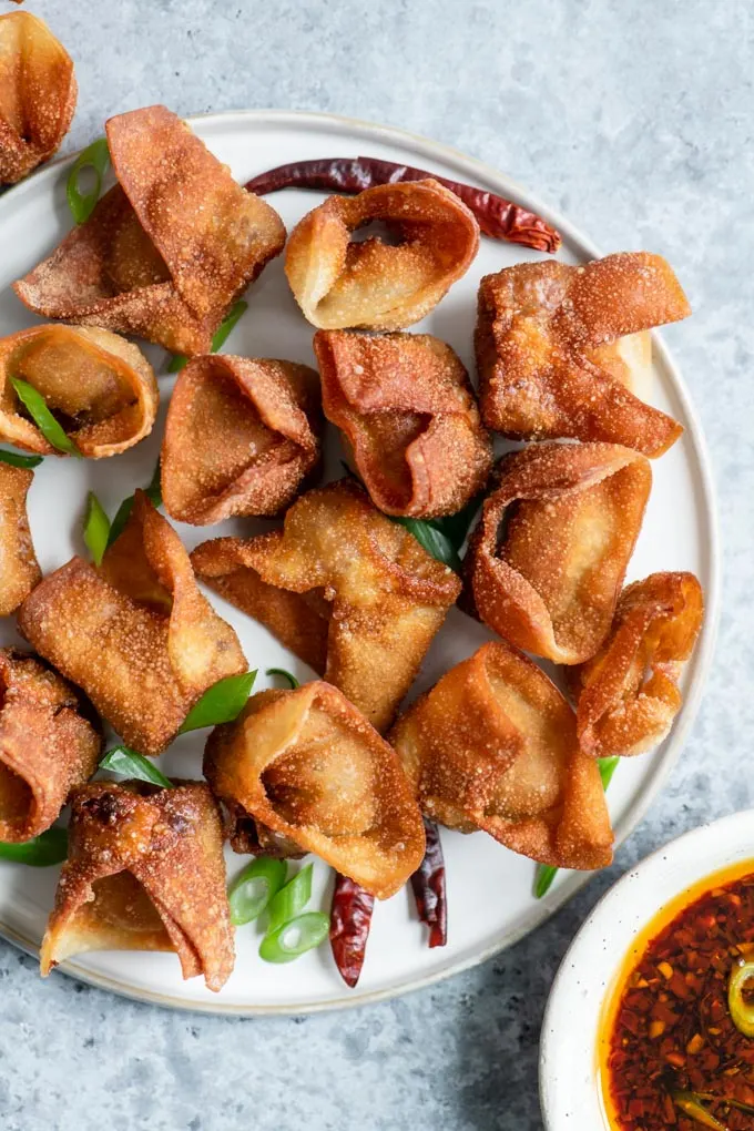 deep fried homemade vegan wontons