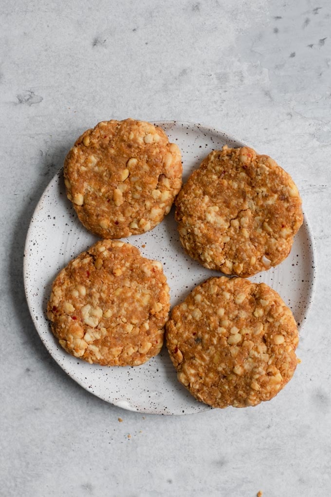 vegan tempeh burger patties, uncooked