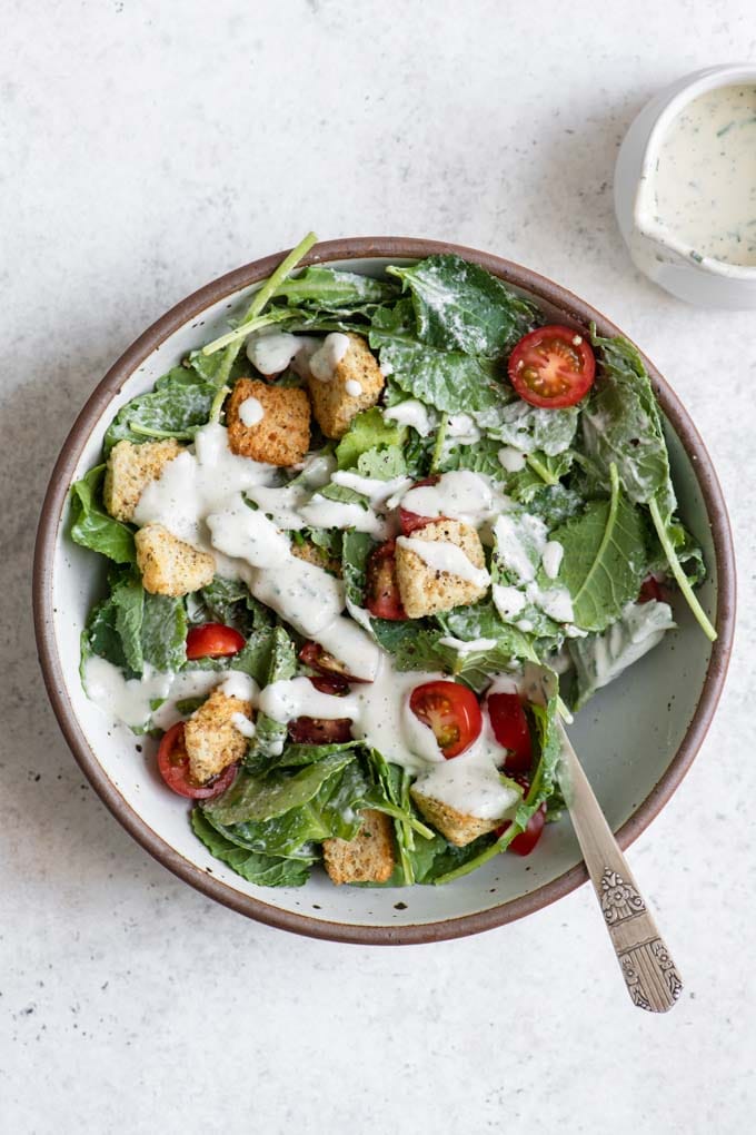 salad with vegan ranch dressing