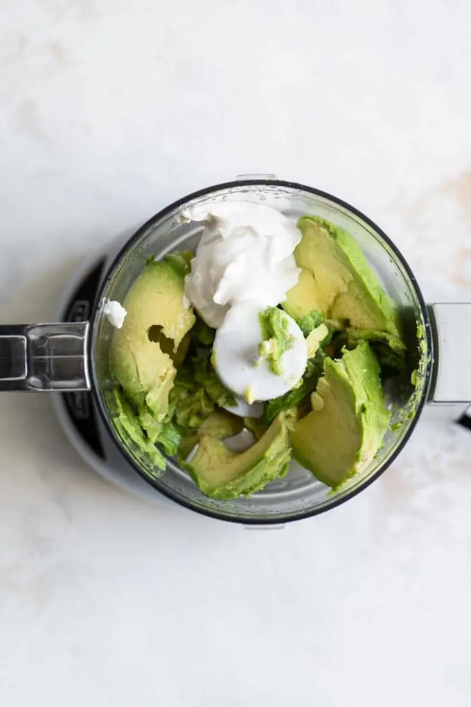 avocado crema ingredients in mini food processor