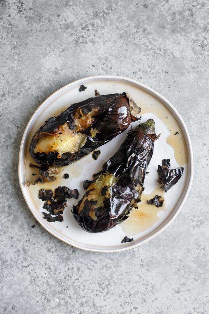 eggplant roasted over a gas stove