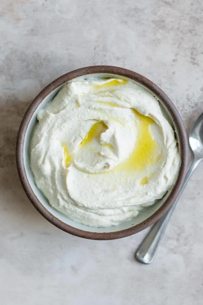 vegan ricotta drizzled with olive oil