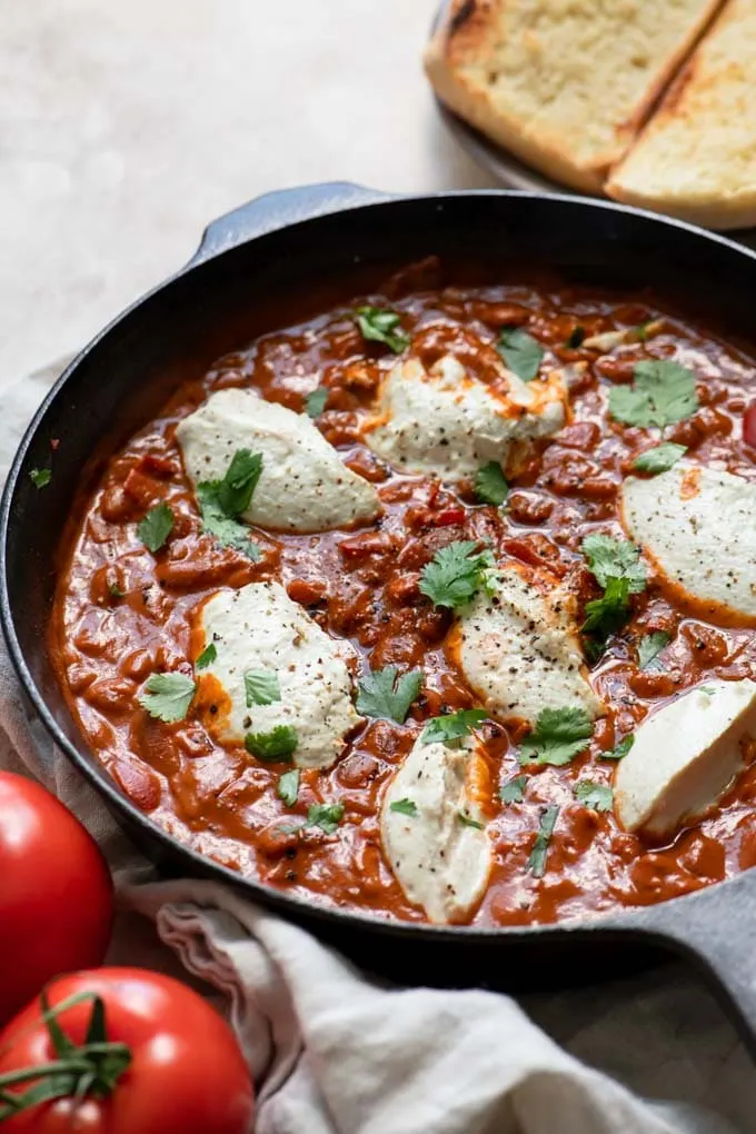 vegan shakshuka served with toast