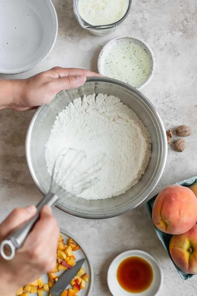 whisking dry ingredients for cake