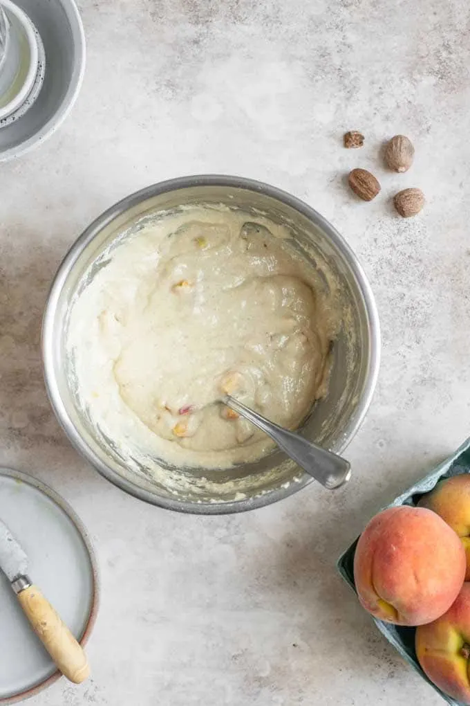 peach studded cake batter