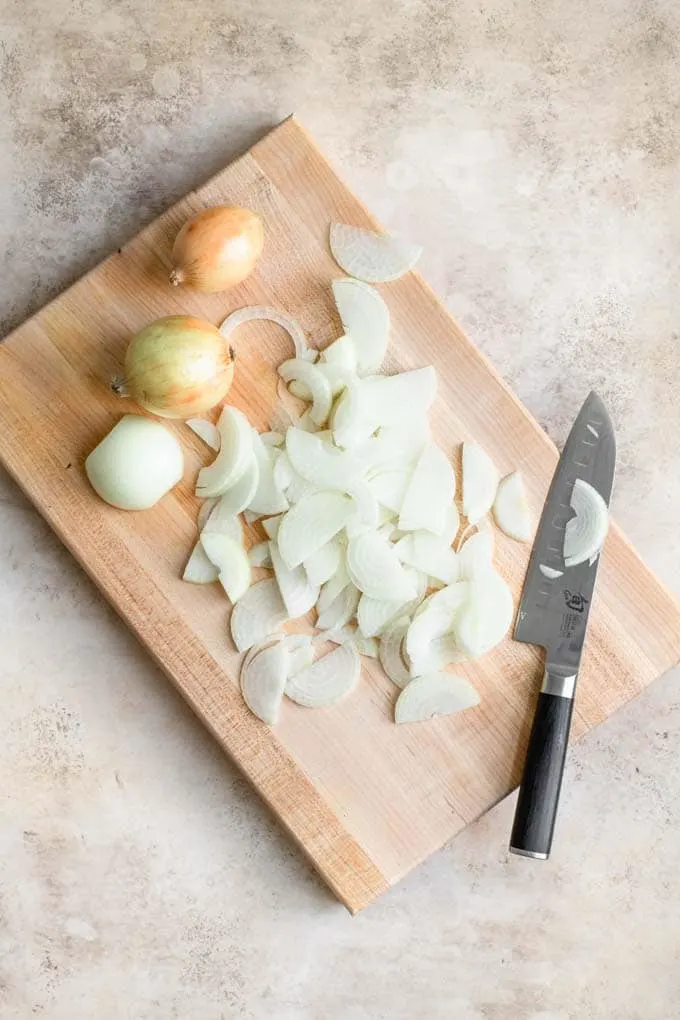 onions sliced into half moons