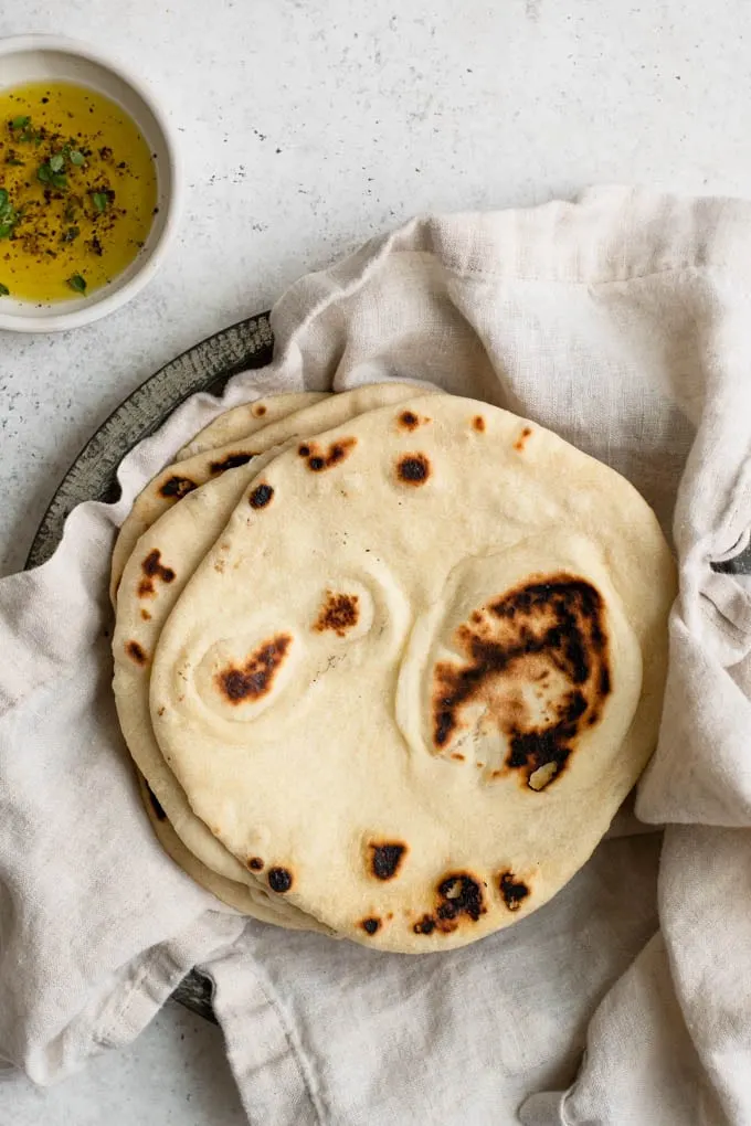 homemade flatbread with an olive oil for dipping