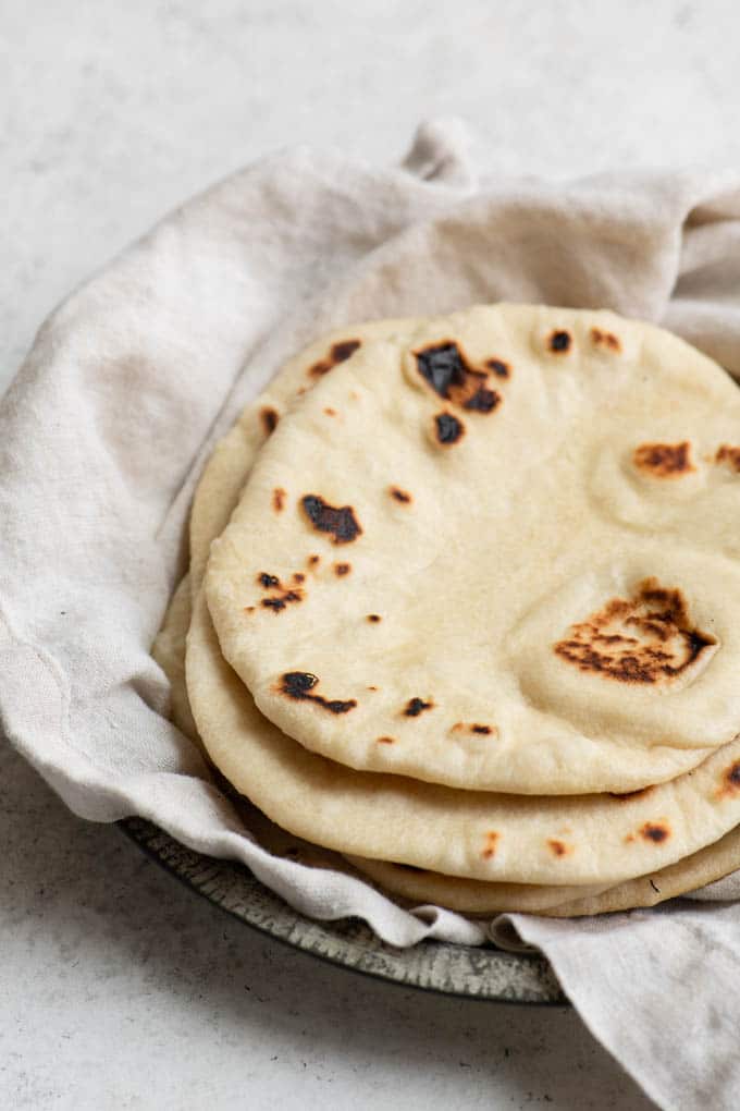 a stack of vegan homemade flatbread