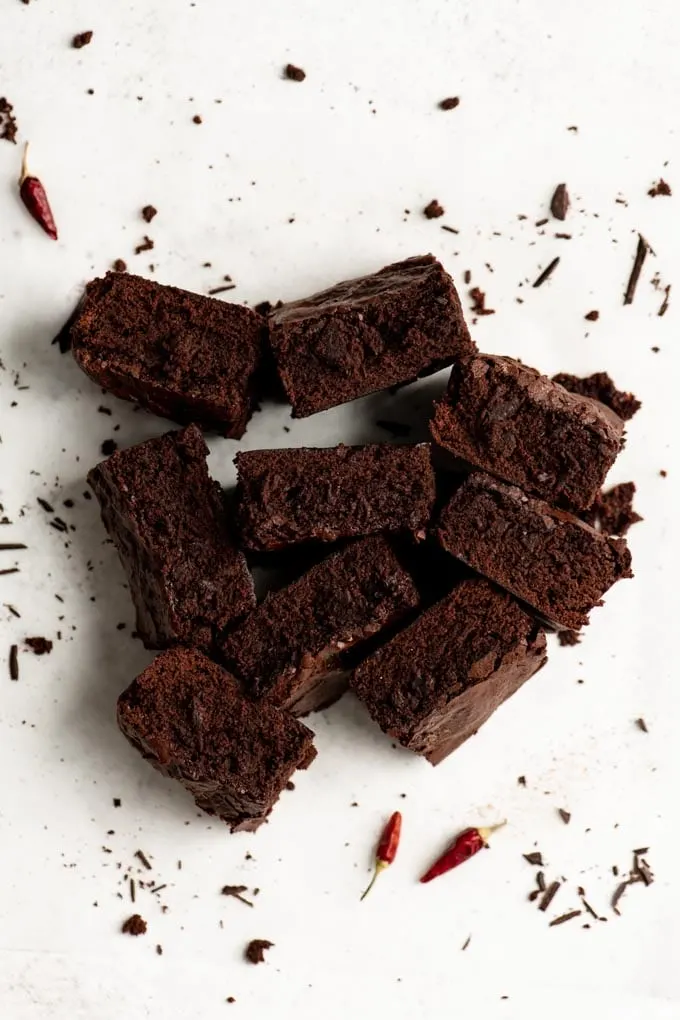 vegan brownies set on side to show texture