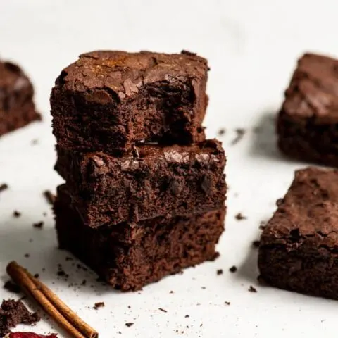 vegan Mexican chocolate brownies in a stack