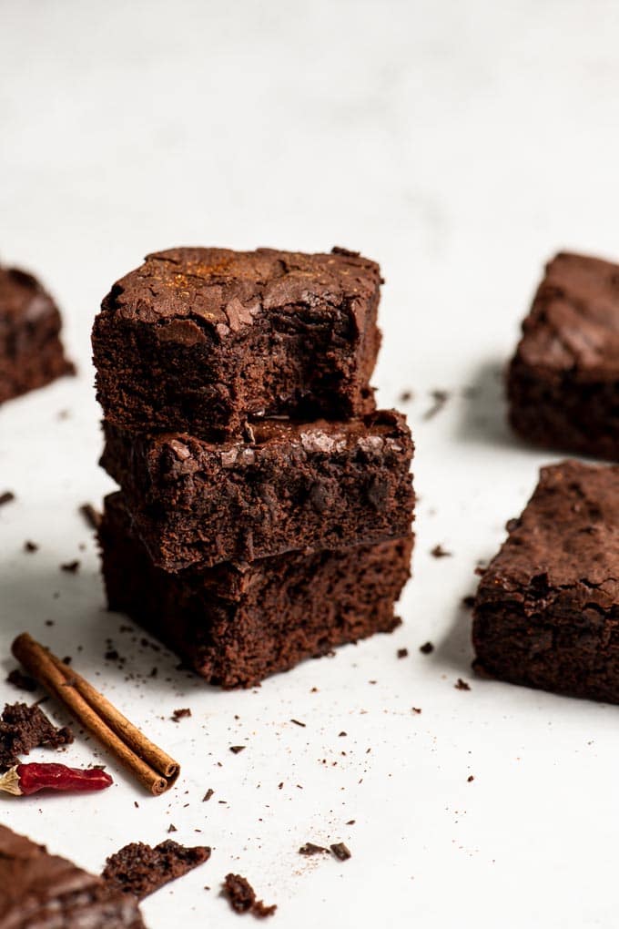 vegan Mexican chocolate brownies in a stack