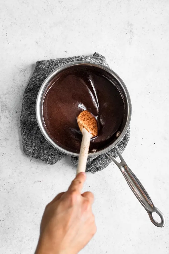 wet ingredients with chocolate melted in pot