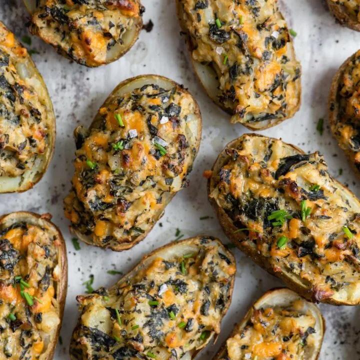 vegan twice baked potatoes with collard greens