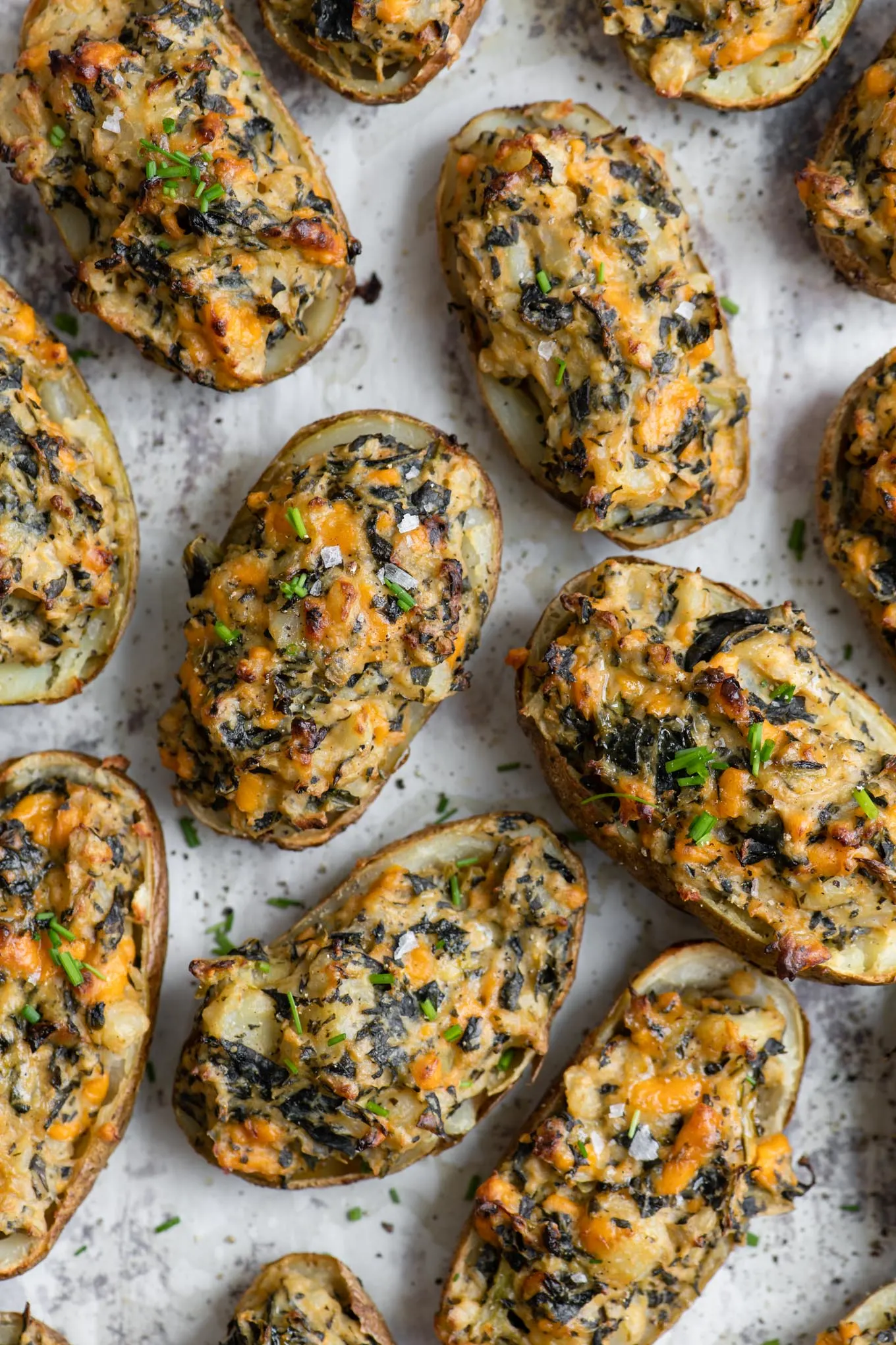 vegan twice baked potatoes with collard greens