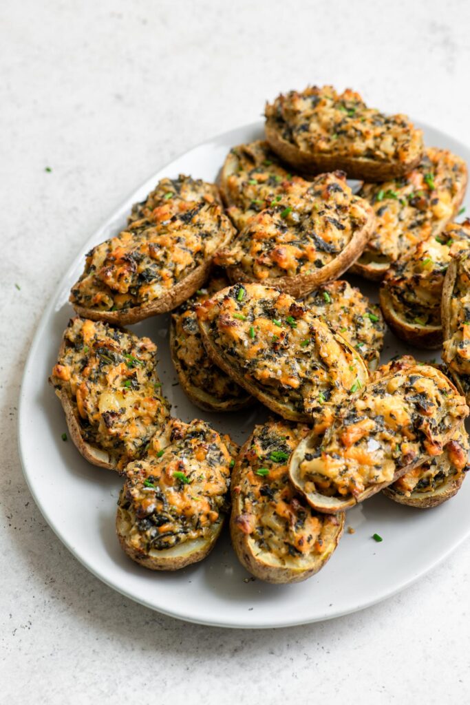 vegan twice baked potatoes with greens