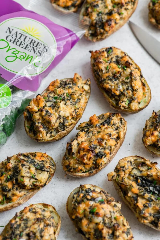 vegan twice baked potatoes with collard greens