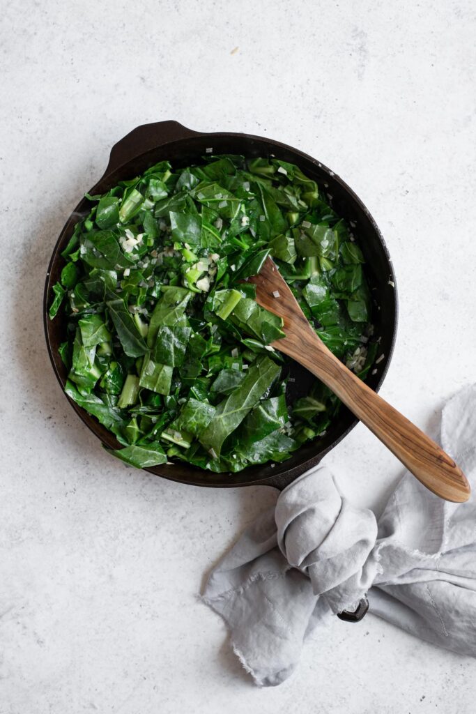 collard greens sautéed before adding cashew cream