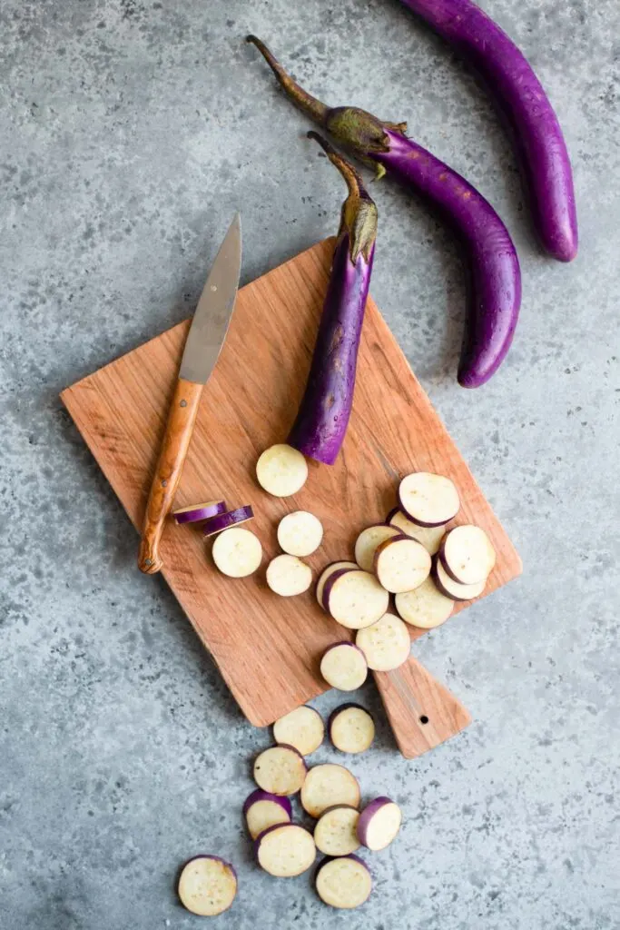 slicing Japanese eggplant