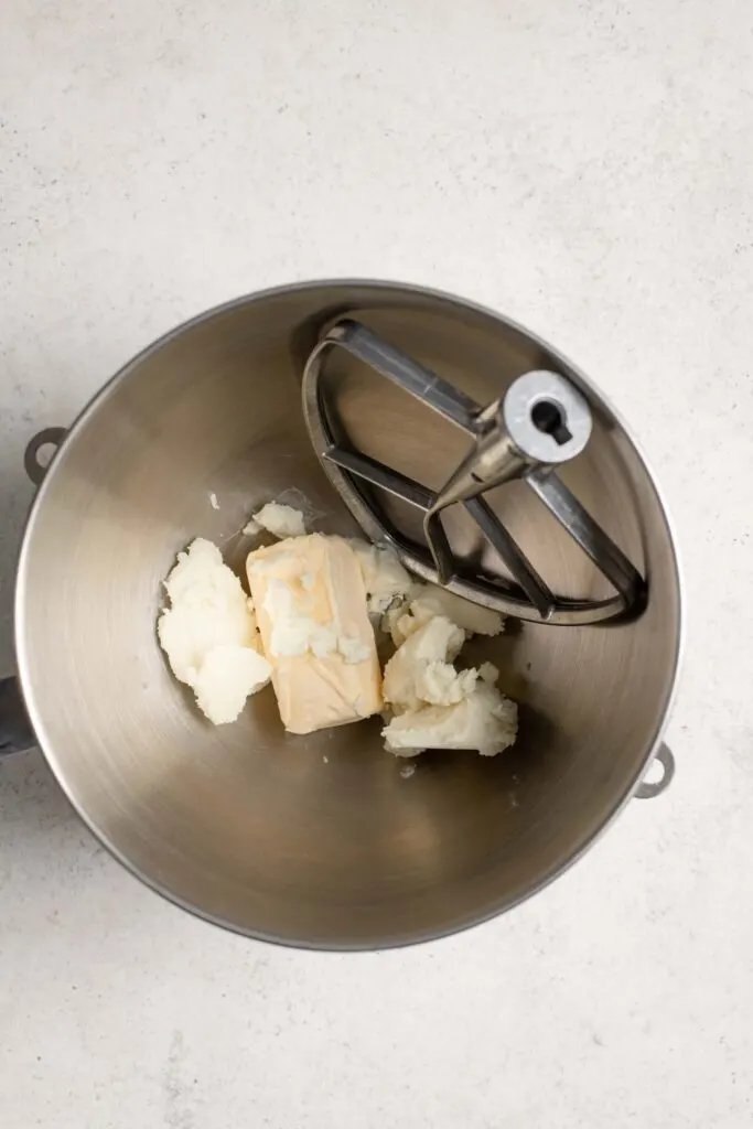 vegan butter and shortening in a stand mixer bowl (not whipped)