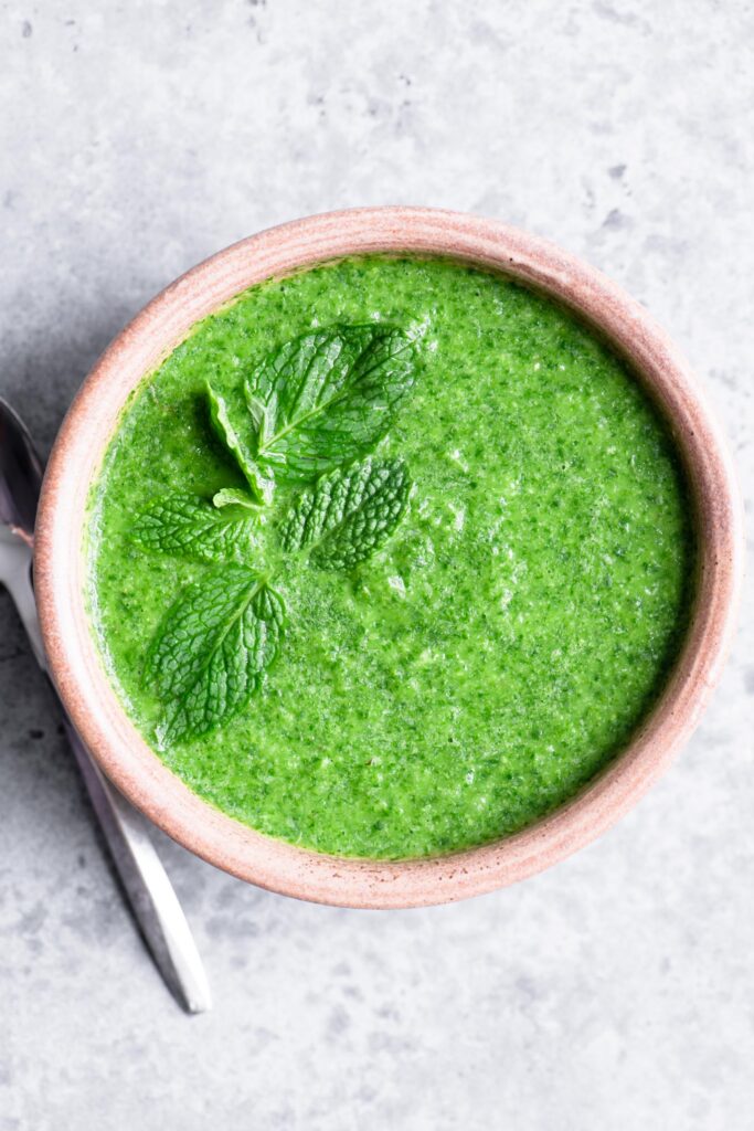 cilantro mint chutney in a bowl