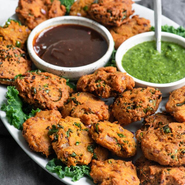 kale pakoras on a plate