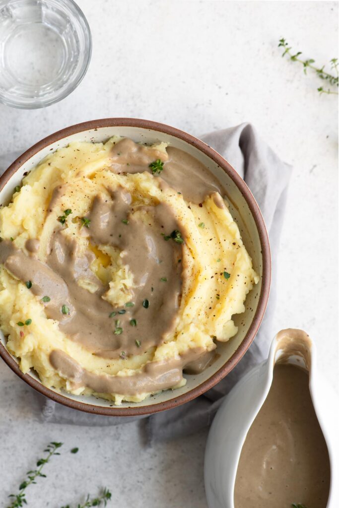 creamy mushroom gravy and mashed potatoes