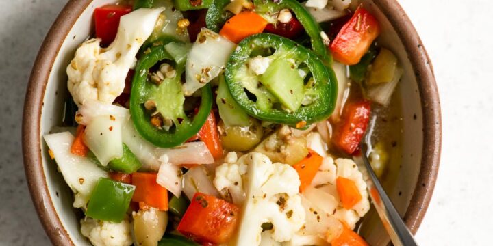 homemade hot giardiniera in a small bowl