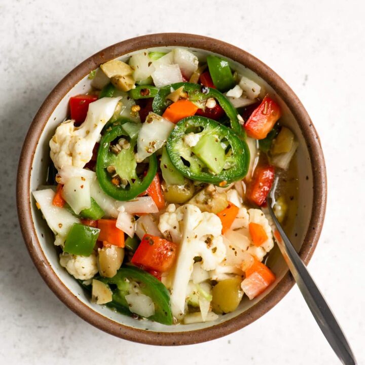 homemade hot giardiniera in a small bowl