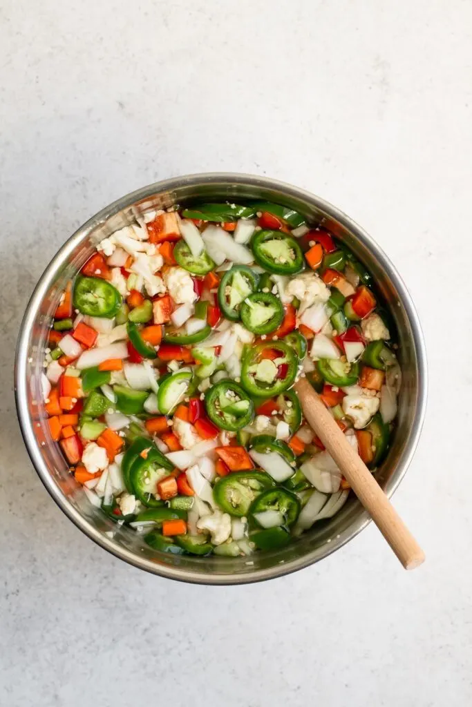 soaking the diced vegetables in salt brine