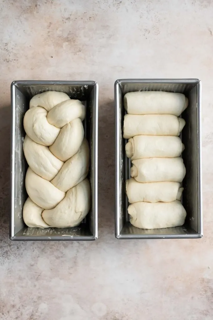 shaped brioche in pans before proving