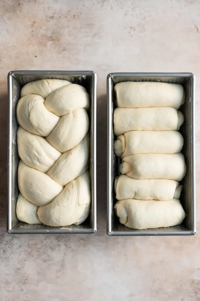 proved shaped brioche in pans